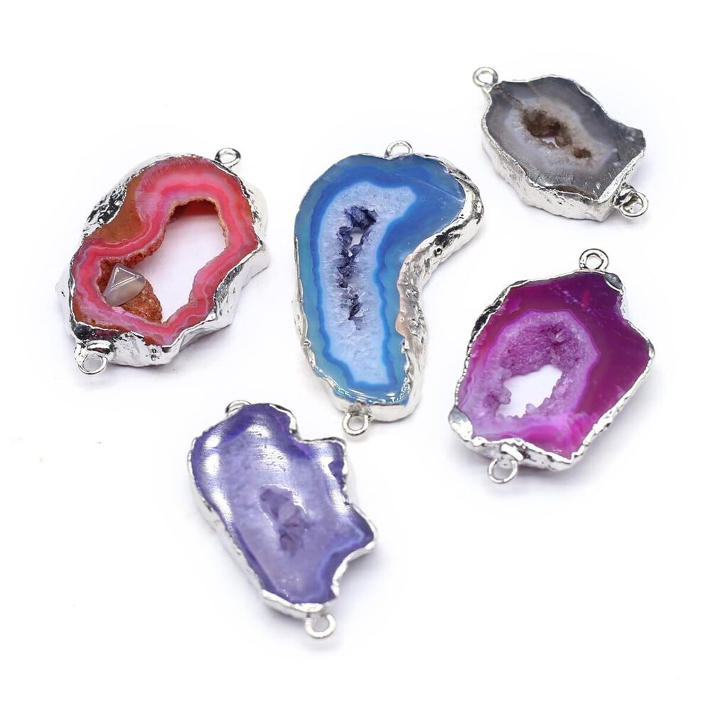 6585 5 Pcs Natural Stone Connectors Random Irregular Shape Healing Geode
